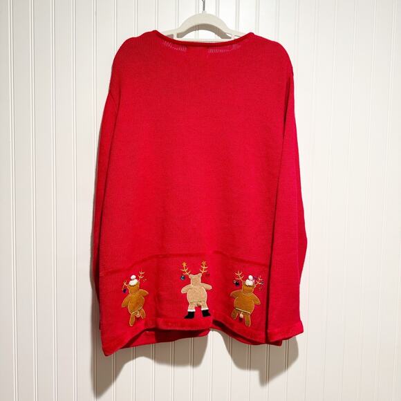 Quacker Factory Red Reindeer Christmas Cardigan Sweater Plus Size 1X - Picture 5 of 6